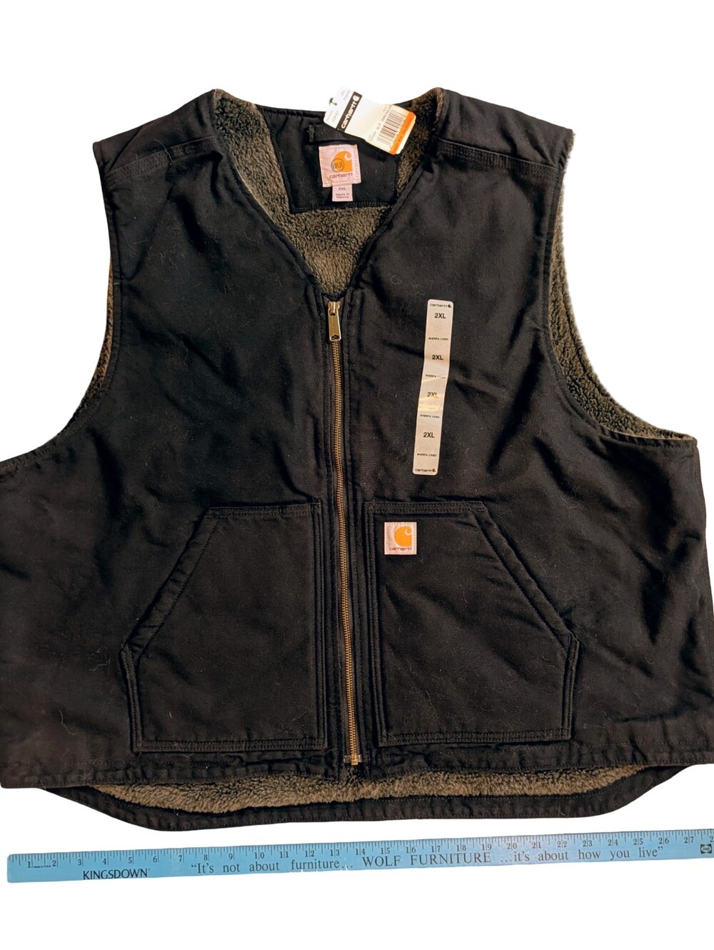 NWT Irregular Carhartt Vest Relaxed Washed Duck Sherpa-Lined Black Full Zip 2XL